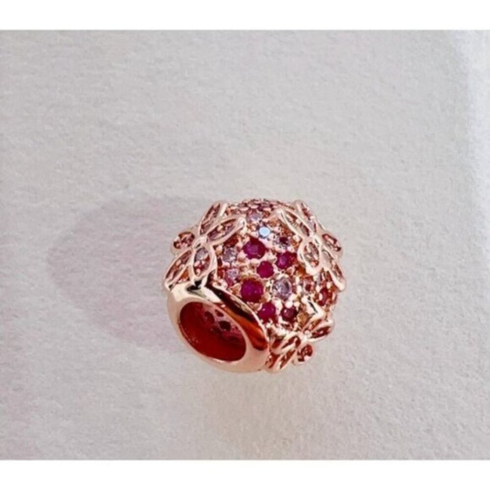 Pink Pavé Daisy Flower Charm - 14k rose gold - Fits Pandora Charm Bracelets - Picture 8 of 11